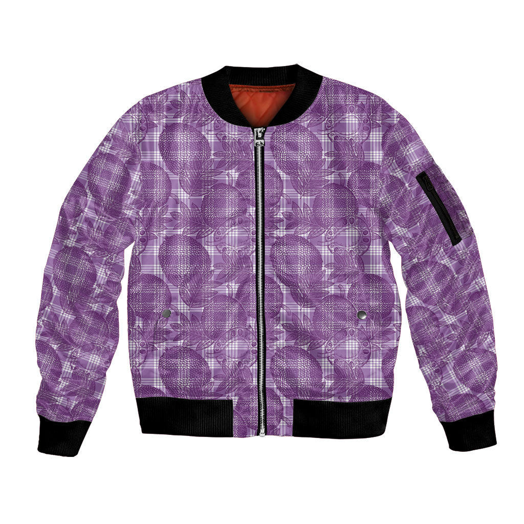 Poni Hawaii Breadfruit Palaka Motifs Sleeve Zip Bomber Jacket LT14 Unisex Purple - Polynesian Pride
