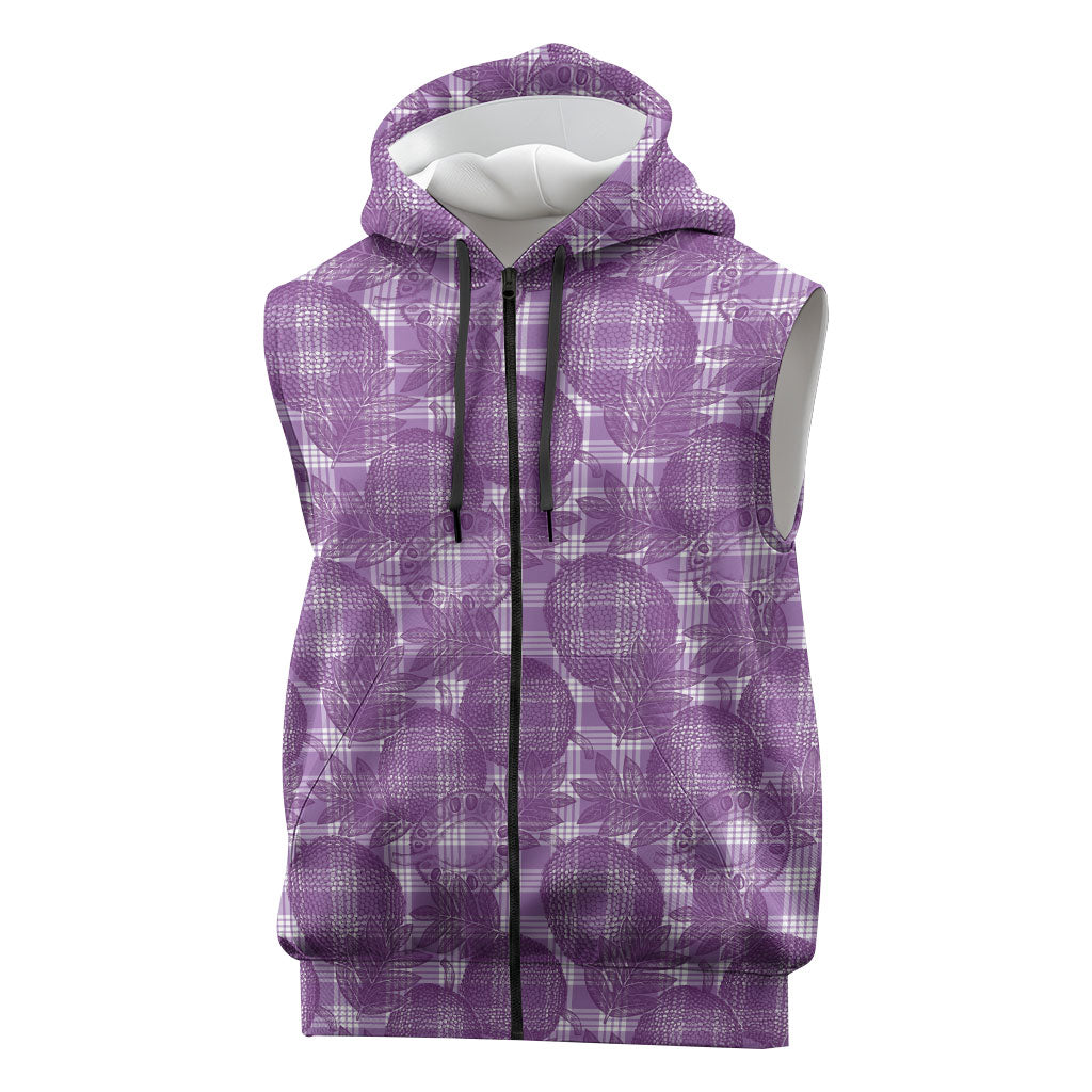 Poni Hawaii Breadfruit Palaka Motifs Sleeveless Zip Hoodie LT14 Purple - Polynesian Pride