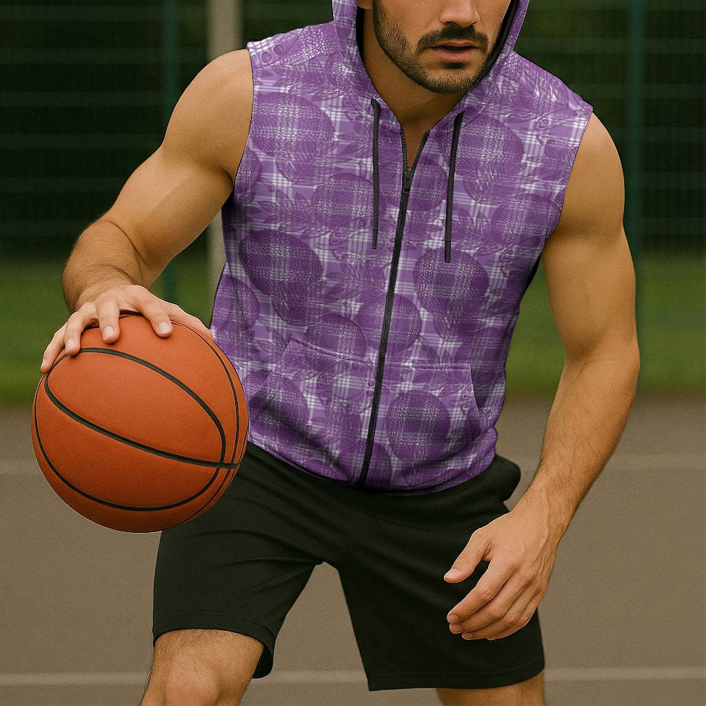 Poni Hawaii Breadfruit Palaka Motifs Sleeveless Zip Hoodie LT14 - Polynesian Pride