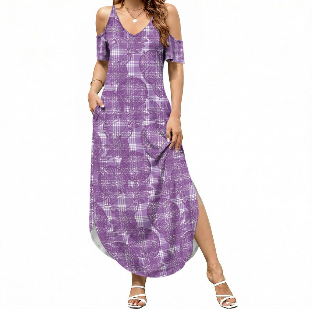 Poni Hawaii Breadfruit Palaka Motifs Summer Maxi Dress LT14 Women Purple - Polynesian Pride