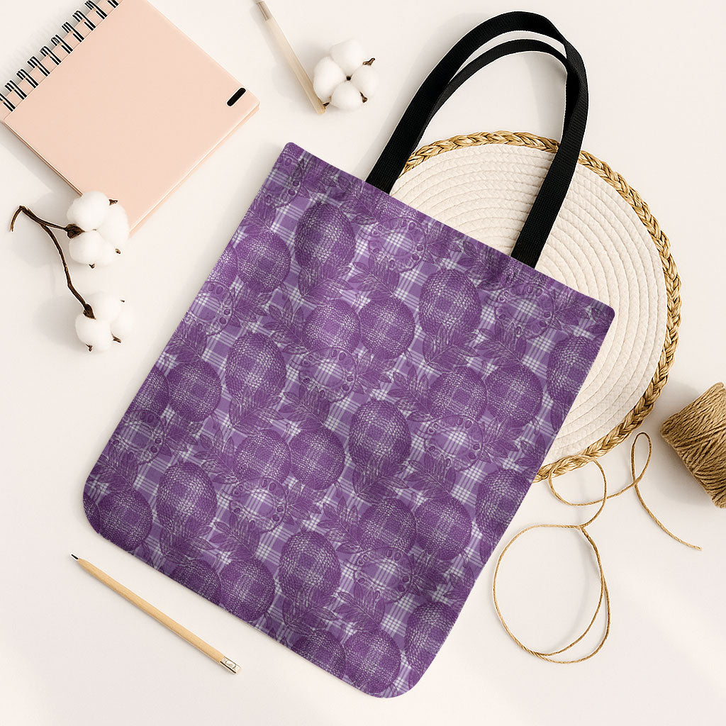 Poni Hawaii Breadfruit Palaka Motifs Tote Bag LT14 Black Strap One Size Purple - Polynesian Pride