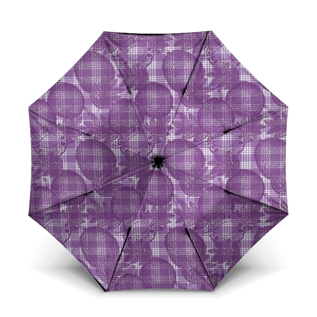 Poni Hawaii Breadfruit Palaka Motifs Umbrella LT14 One Size Folded 11.42 inch Opened Diameter 37.4 inch Purple - Polynesian Pride