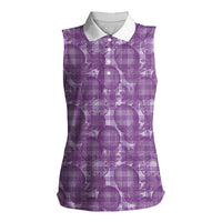 Poni Hawaii Breadfruit Palaka Motifs Women Sleeveless Polo Shirt LT14 Female Purple - Polynesian Pride