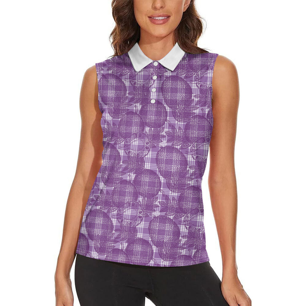Poni Hawaii Breadfruit Palaka Motifs Women Sleeveless Polo Shirt LT14 - Polynesian Pride