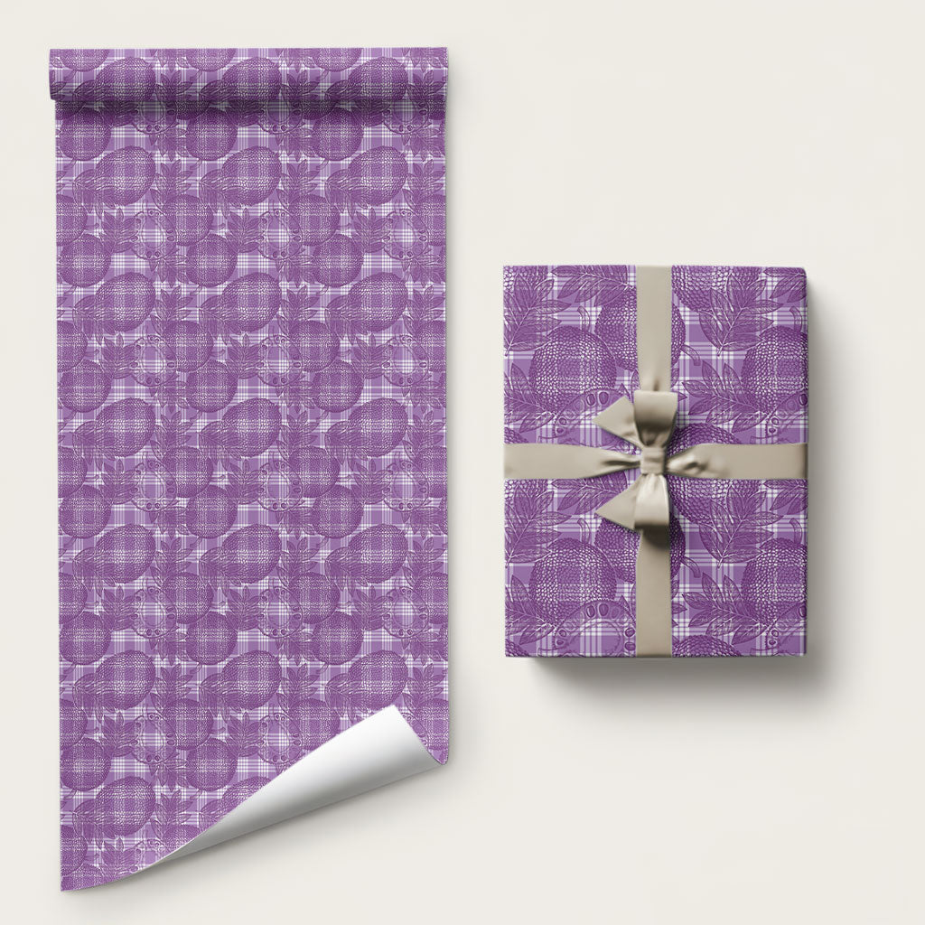 Poni Hawaii Breadfruit Palaka Motifs Wrapping Paper LT14 58" × 23" Purple - Polynesian Pride