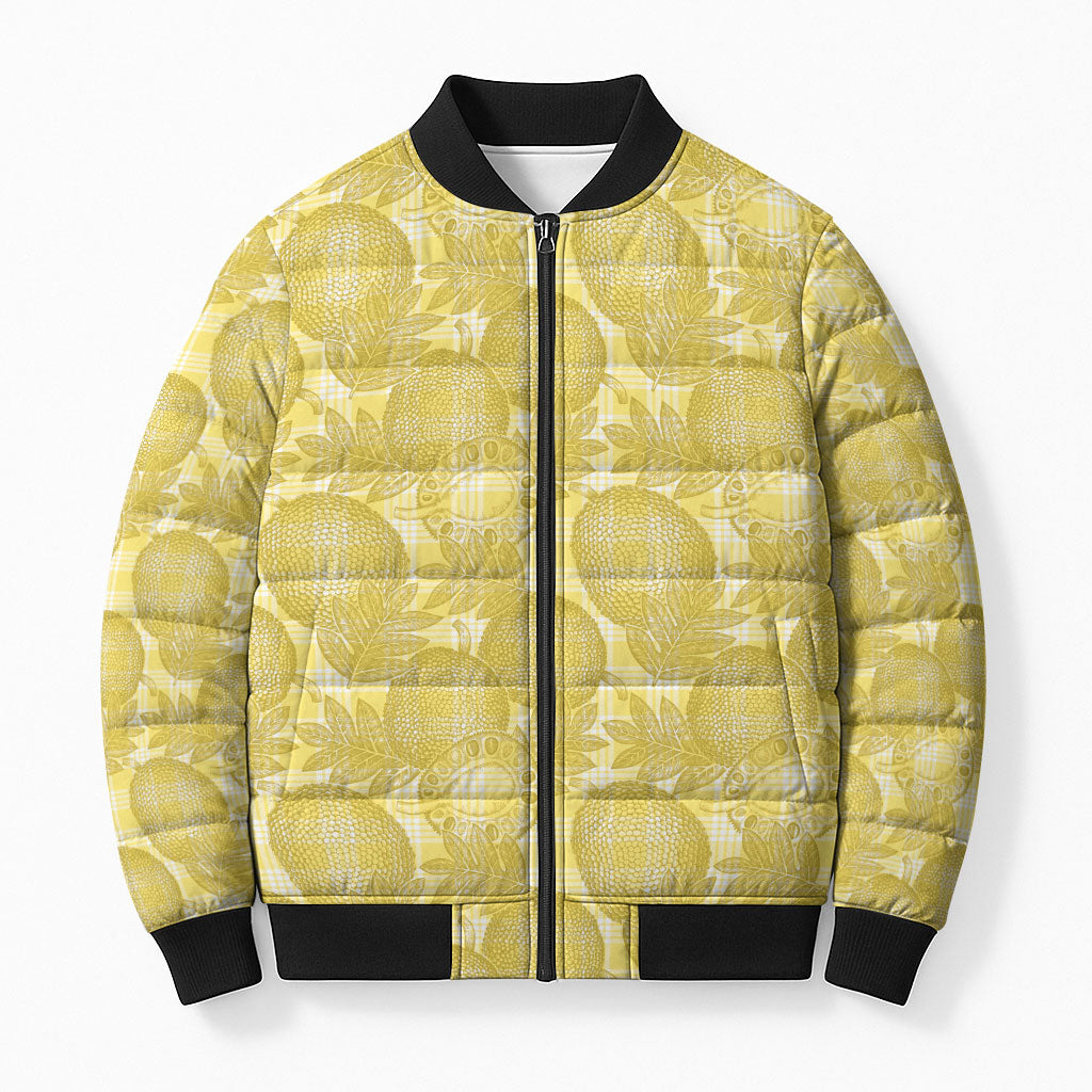 Melemele Hawaii Breadfruit Palaka Motifs Bomber Puffer Jacket LT14 Unisex Yellow - Polynesian Pride