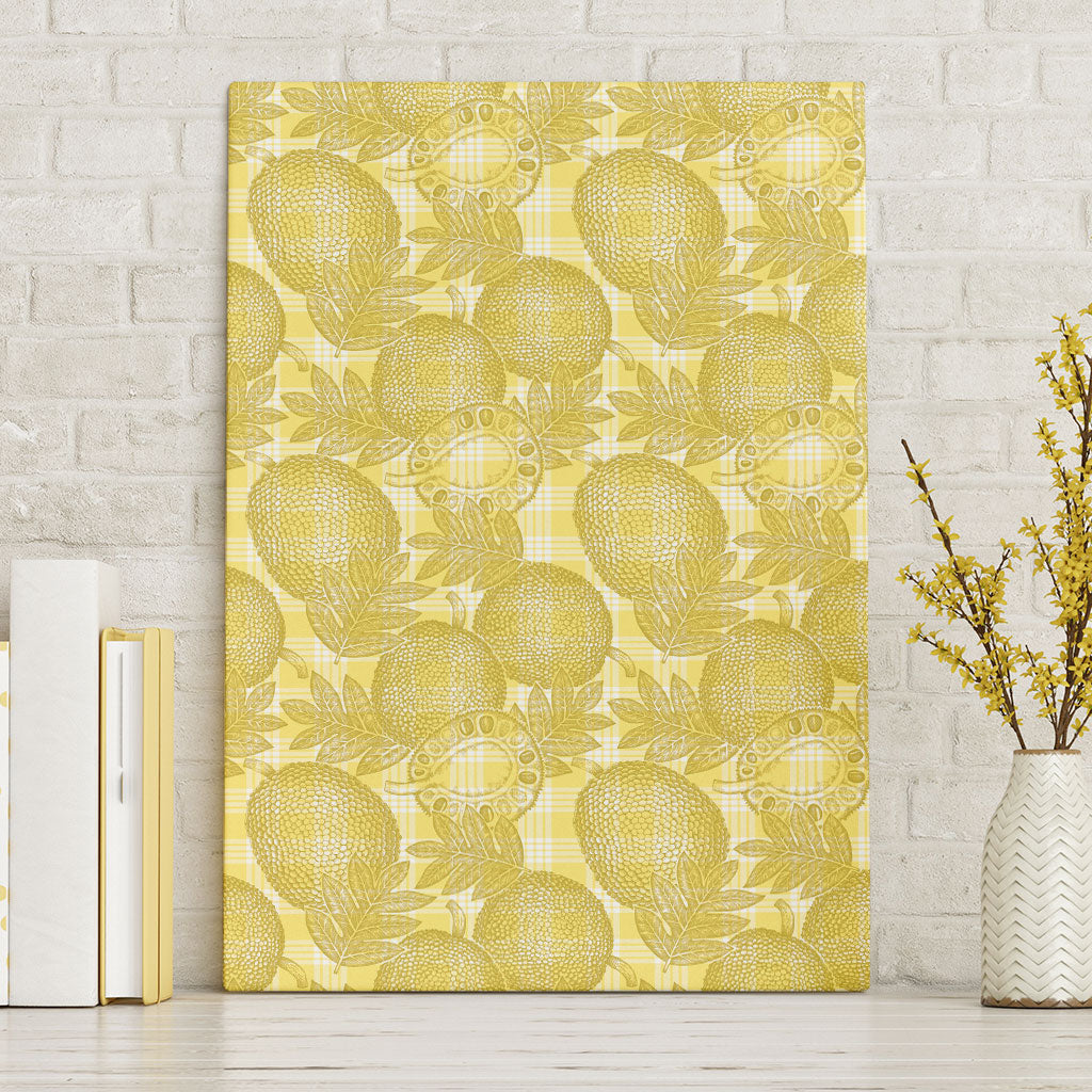 Melemele Hawaii Breadfruit Palaka Motifs Canvas Wall Art LT14 Without Frame Yellow - Polynesian Pride