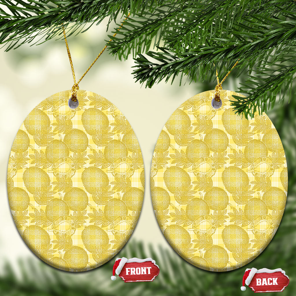 Melemele Hawaii Breadfruit Palaka Motifs Ceramic Ornament LT14 Oval Yellow - Polynesian Pride
