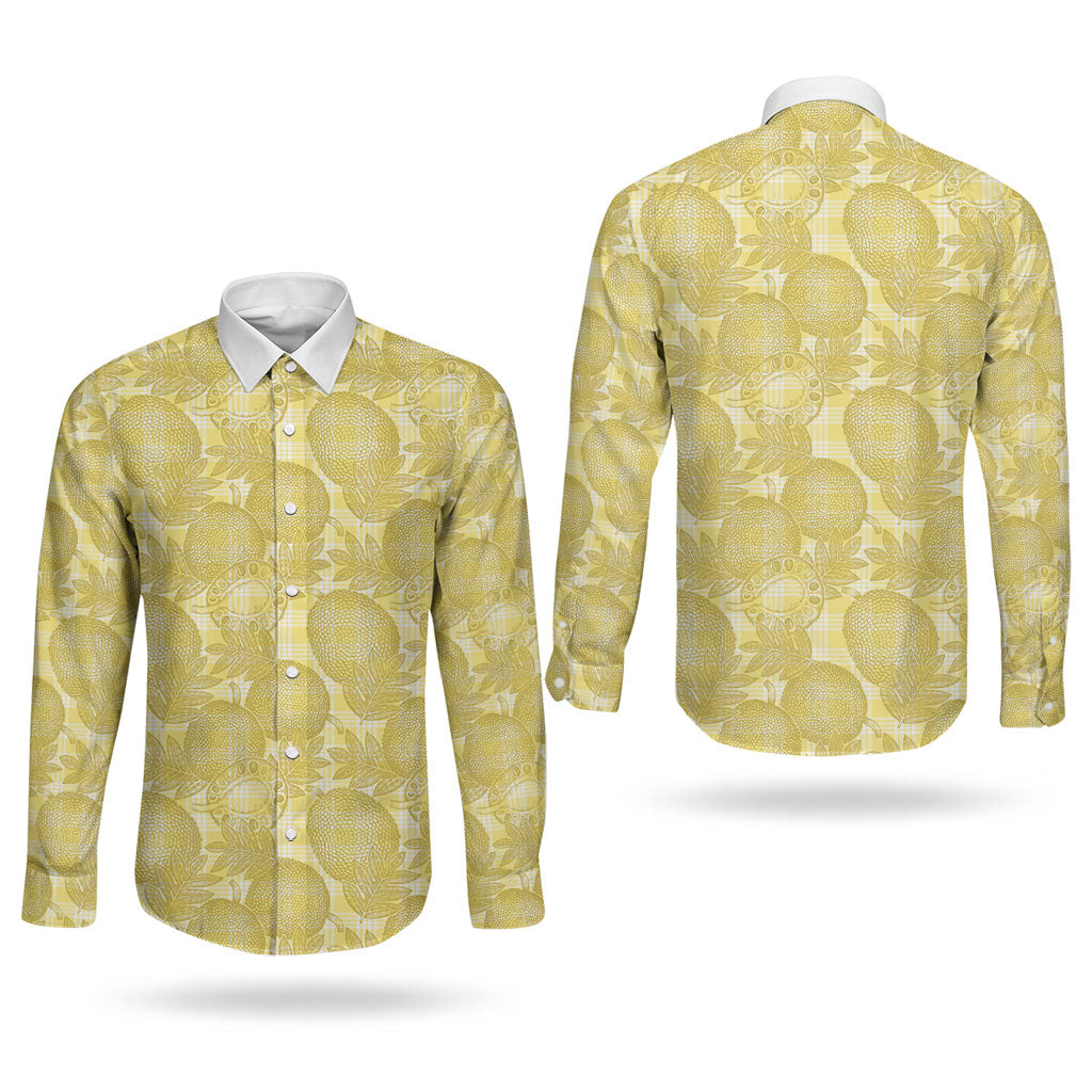 Melemele Hawaii Breadfruit Palaka Motifs Couples Matching Tank Maxi Dress and Long Sleeve Button Shirt LT14 - Polynesian Pride