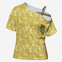 Melemele Hawaii Breadfruit Palaka Motifs Cross Shoulder Shirt LT14 Female Yellow - Polynesian Pride