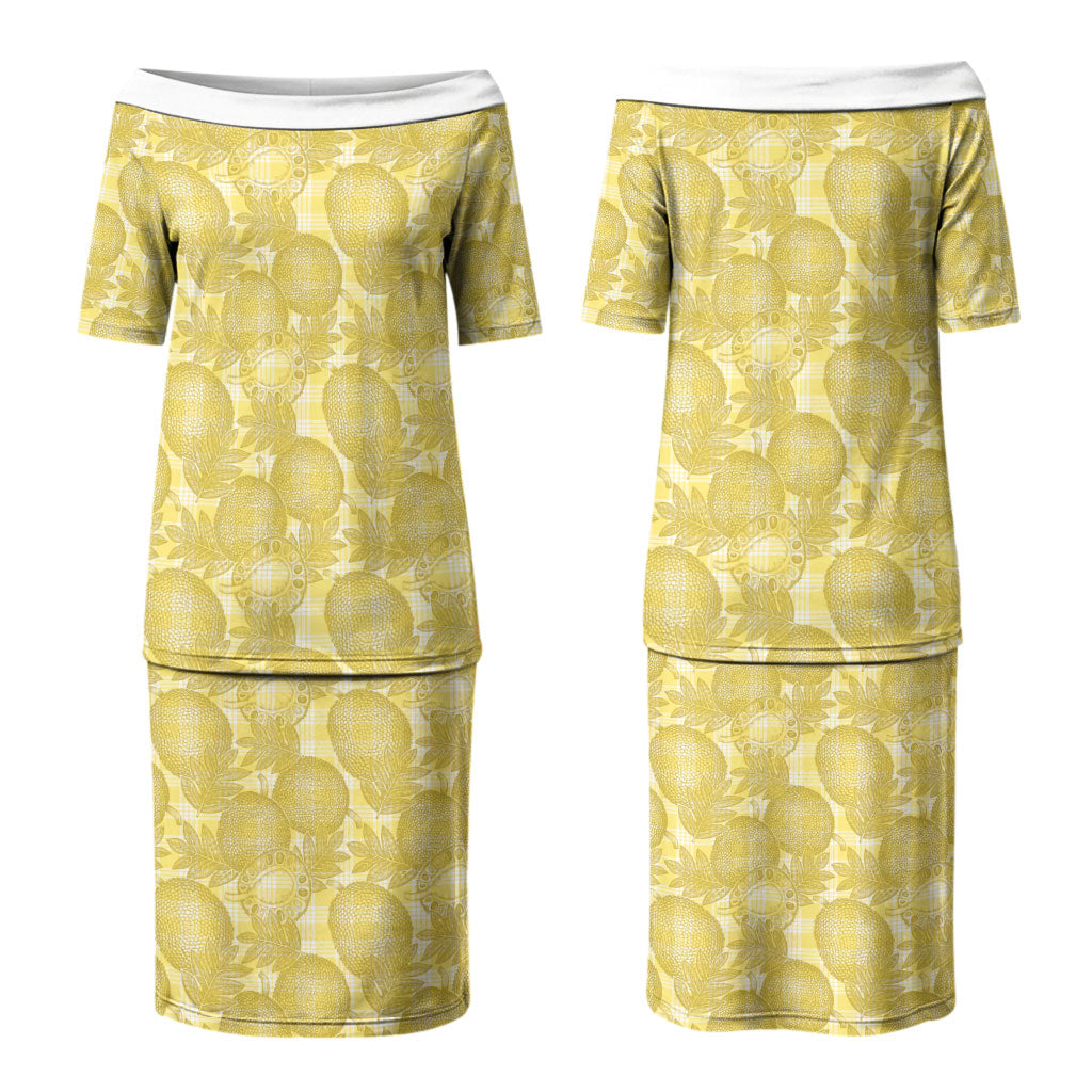 Melemele Hawaii Breadfruit Palaka Motifs Family Matching Puletasi and Hawaiian Shirt LT14 Mom's Dress Yellow - Polynesian Pride