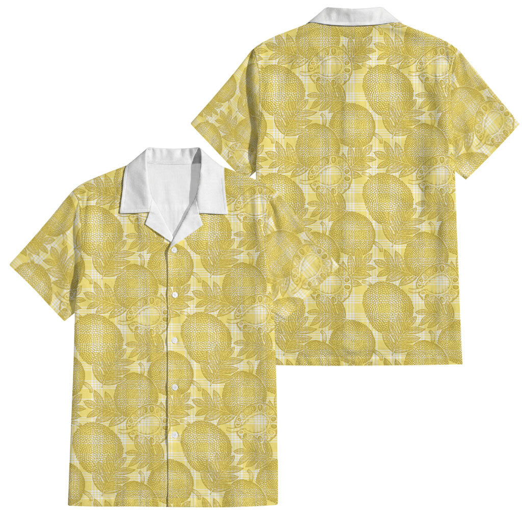 Melemele Hawaii Breadfruit Palaka Motifs Family Matching Puletasi and Hawaiian Shirt LT14 Dad's Shirt - Short Sleeve Yellow - Polynesian Pride
