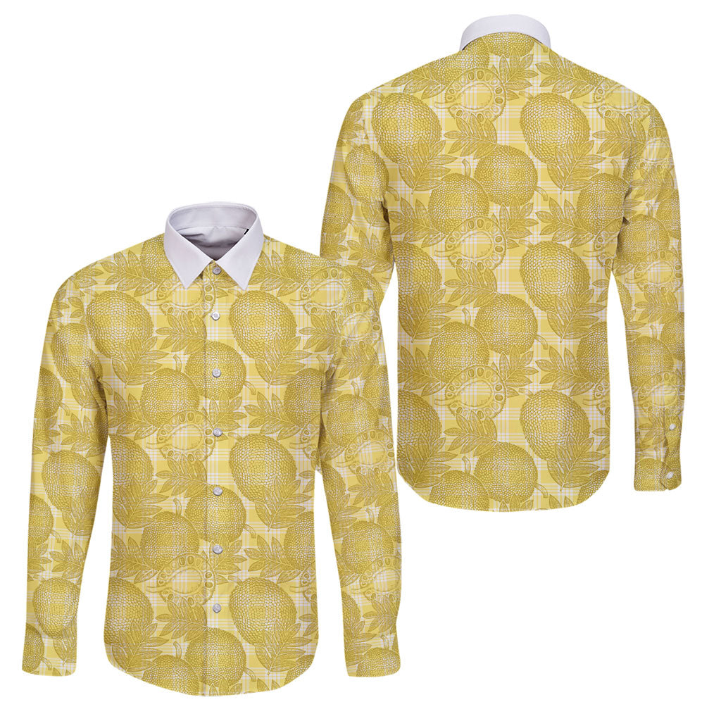 Melemele Hawaii Breadfruit Palaka Motifs Family Matching Puletasi and Hawaiian Shirt LT14 Dad's Shirt - Long Sleeve Yellow - Polynesian Pride