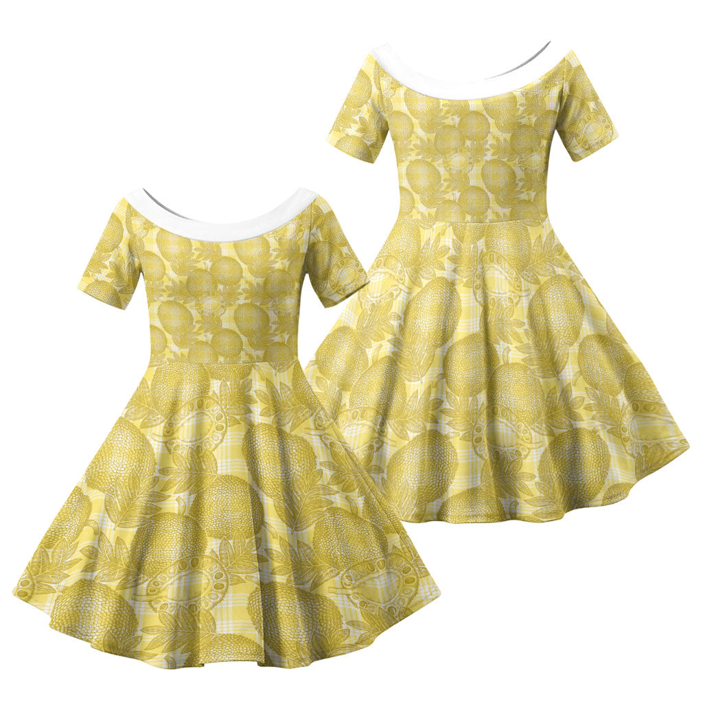 Melemele Hawaii Breadfruit Palaka Motifs Family Matching Puletasi and Hawaiian Shirt LT14 Daughter's Dress Yellow - Polynesian Pride