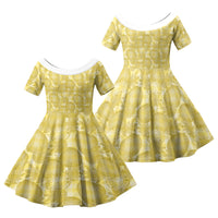 Melemele Hawaii Breadfruit Palaka Motifs Family Matching Puletasi and Hawaiian Shirt LT14 Daughter's Dress Yellow - Polynesian Pride