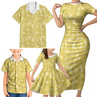 Melemele Hawaii Breadfruit Palaka Motifs Family Matching Short Sleeve Bodycon Dress and Hawaiian Shirt LT14 - Polynesian Pride