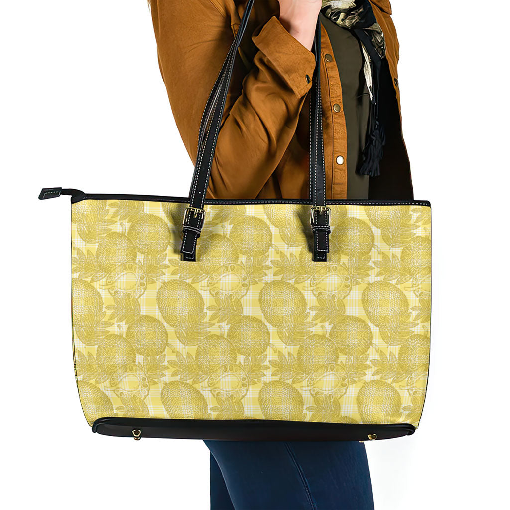 Melemele Hawaii Breadfruit Palaka Motifs Leather Tote Bag LT14 - Polynesian Pride