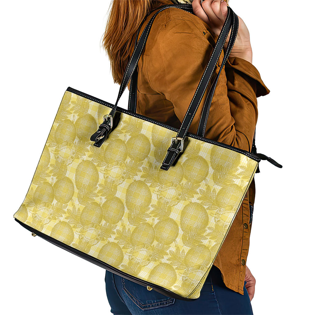 Melemele Hawaii Breadfruit Palaka Motifs Leather Tote Bag LT14 - Polynesian Pride