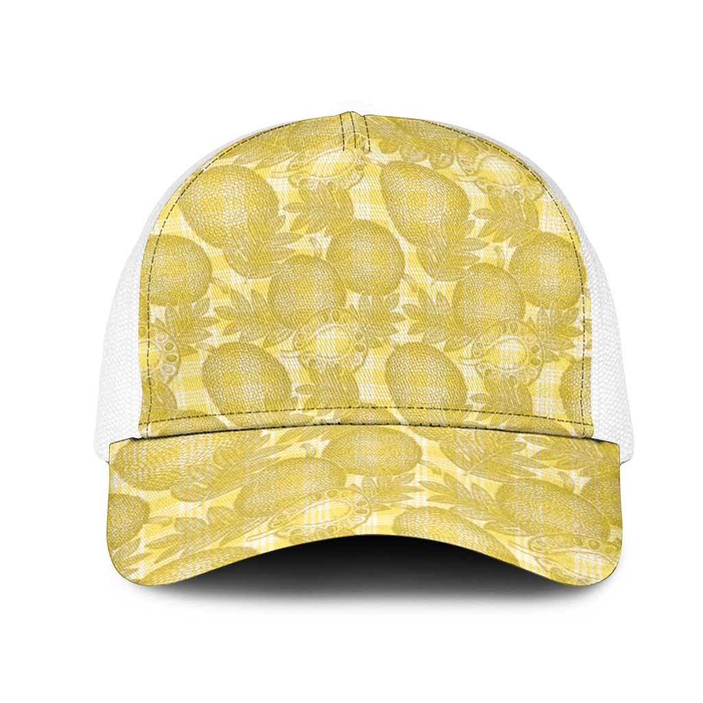 Melemele Hawaii Breadfruit Palaka Motifs Mesh Trucker Cap LT14 One Size White Yellow - Polynesian Pride