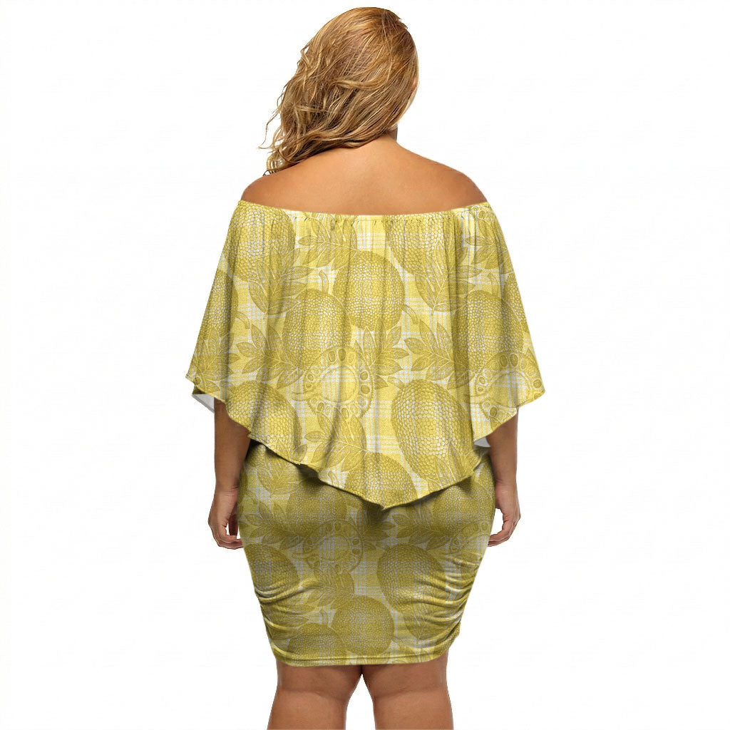 Melemele Hawaii Breadfruit Palaka Motifs Off Shoulder Short Dress LT14 - Polynesian Pride