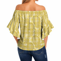 Melemele Hawaii Breadfruit Palaka Motifs Off Shoulder Wrap Waist Top LT14 - Polynesian Pride