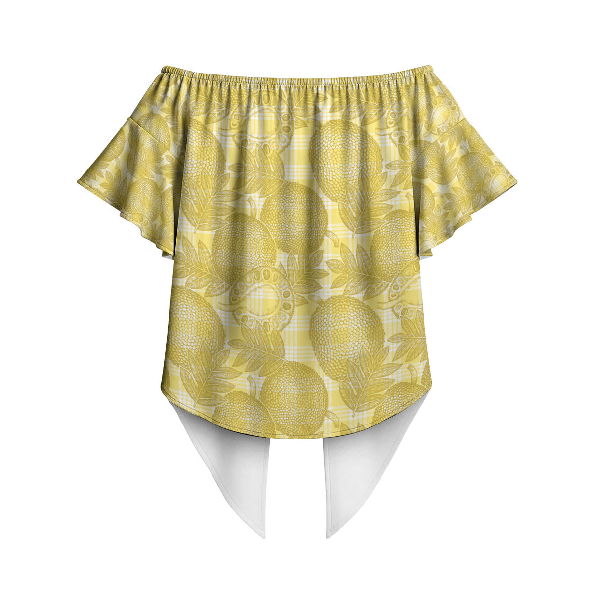 Melemele Hawaii Breadfruit Palaka Motifs Off Shoulder Wrap Waist Top LT14 - Polynesian Pride