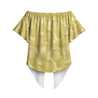 Melemele Hawaii Breadfruit Palaka Motifs Off Shoulder Wrap Waist Top LT14 - Polynesian Pride