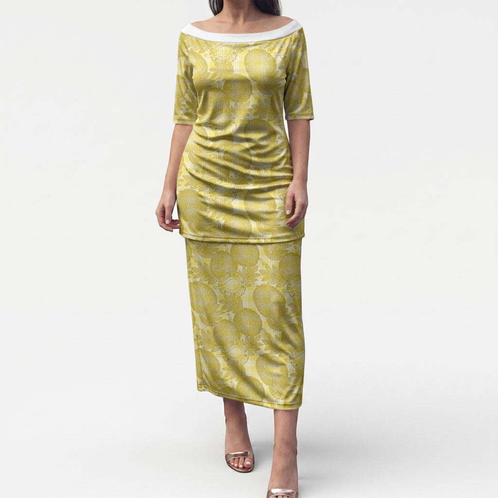 Melemele Hawaii Breadfruit Palaka Motifs Puletasi LT14 Long Dress Yellow - Polynesian Pride