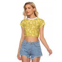 Melemele Hawaii Breadfruit Palaka Motifs Raglan Cropped T Shirt LT14 Female Yellow - Polynesian Pride