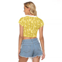 Melemele Hawaii Breadfruit Palaka Motifs Raglan Cropped T Shirt LT14 - Polynesian Pride
