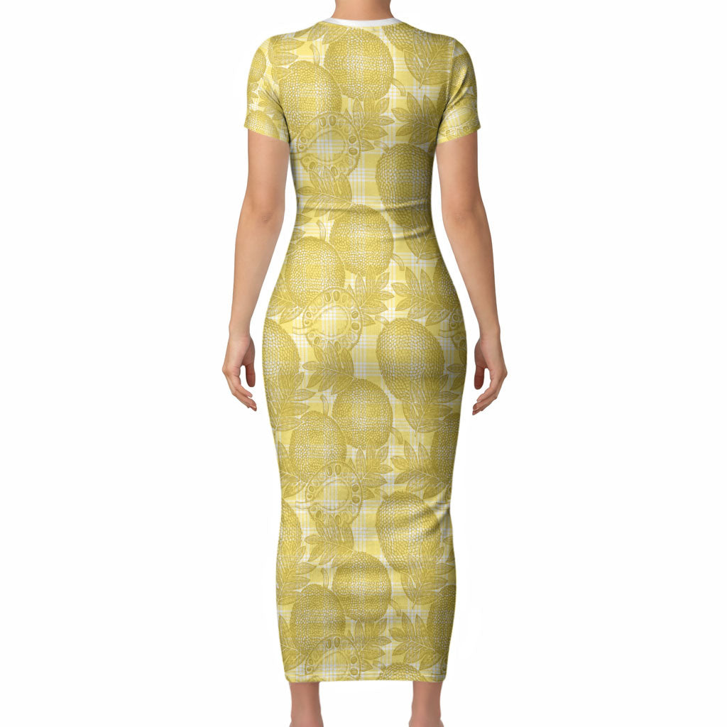 Melemele Hawaii Breadfruit Palaka Motifs Short Sleeve Bodycon Dress LT14 - Polynesian Pride