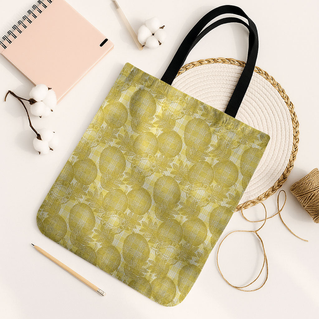 Melemele Hawaii Breadfruit Palaka Motifs Tote Bag LT14 Black Strap One Size Yellow - Polynesian Pride