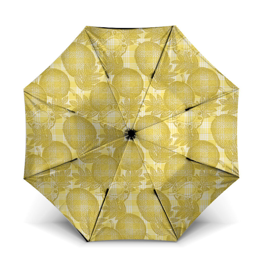 Melemele Hawaii Breadfruit Palaka Motifs Umbrella LT14 One Size Folded 11.42 inch Opened Diameter 37.4 inch Yellow - Polynesian Pride