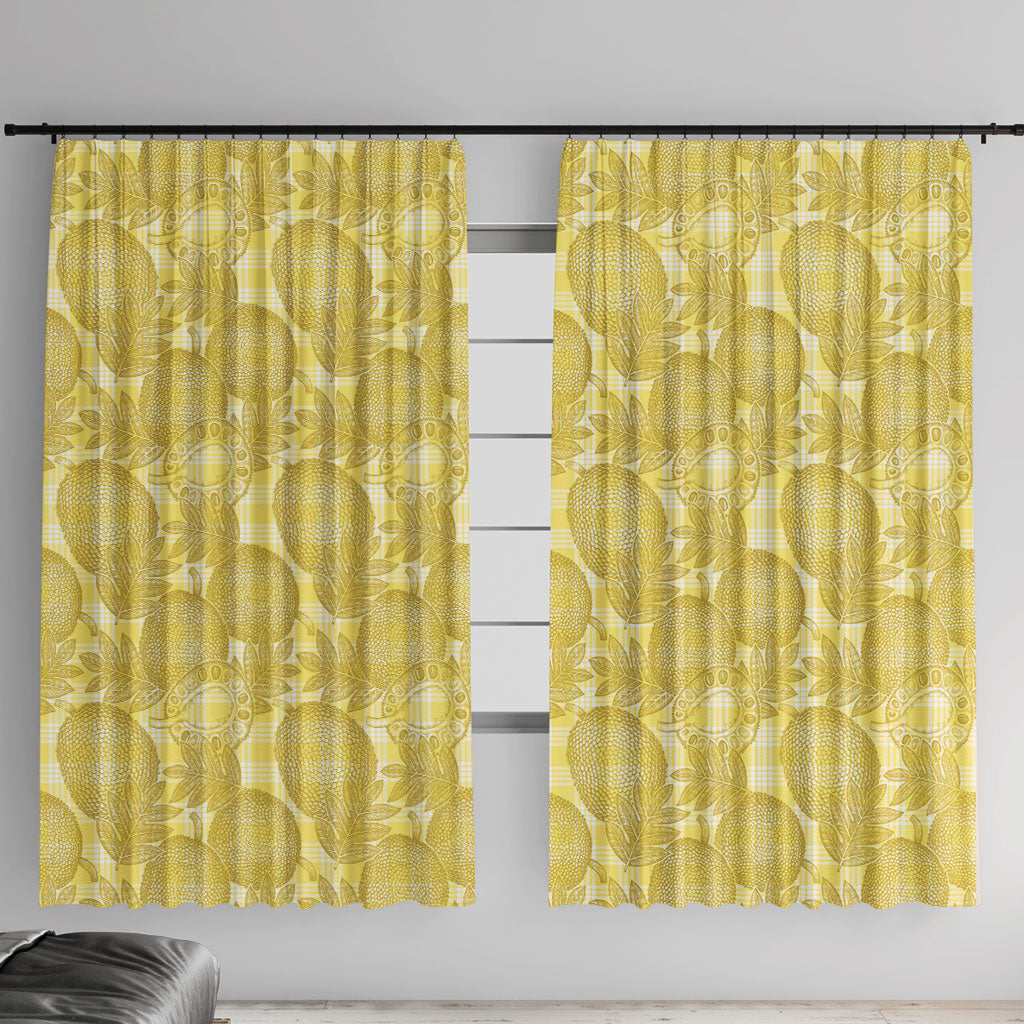 Melemele Hawaii Breadfruit Palaka Motifs Window Curtain LT14 With Hooks Yellow - Polynesian Pride