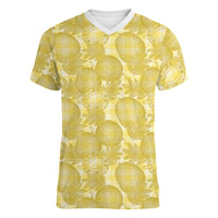 Melemele Hawaii Breadfruit Palaka Motifs Women V-Neck T-Shirt LT14 Female Yellow - Polynesian Pride