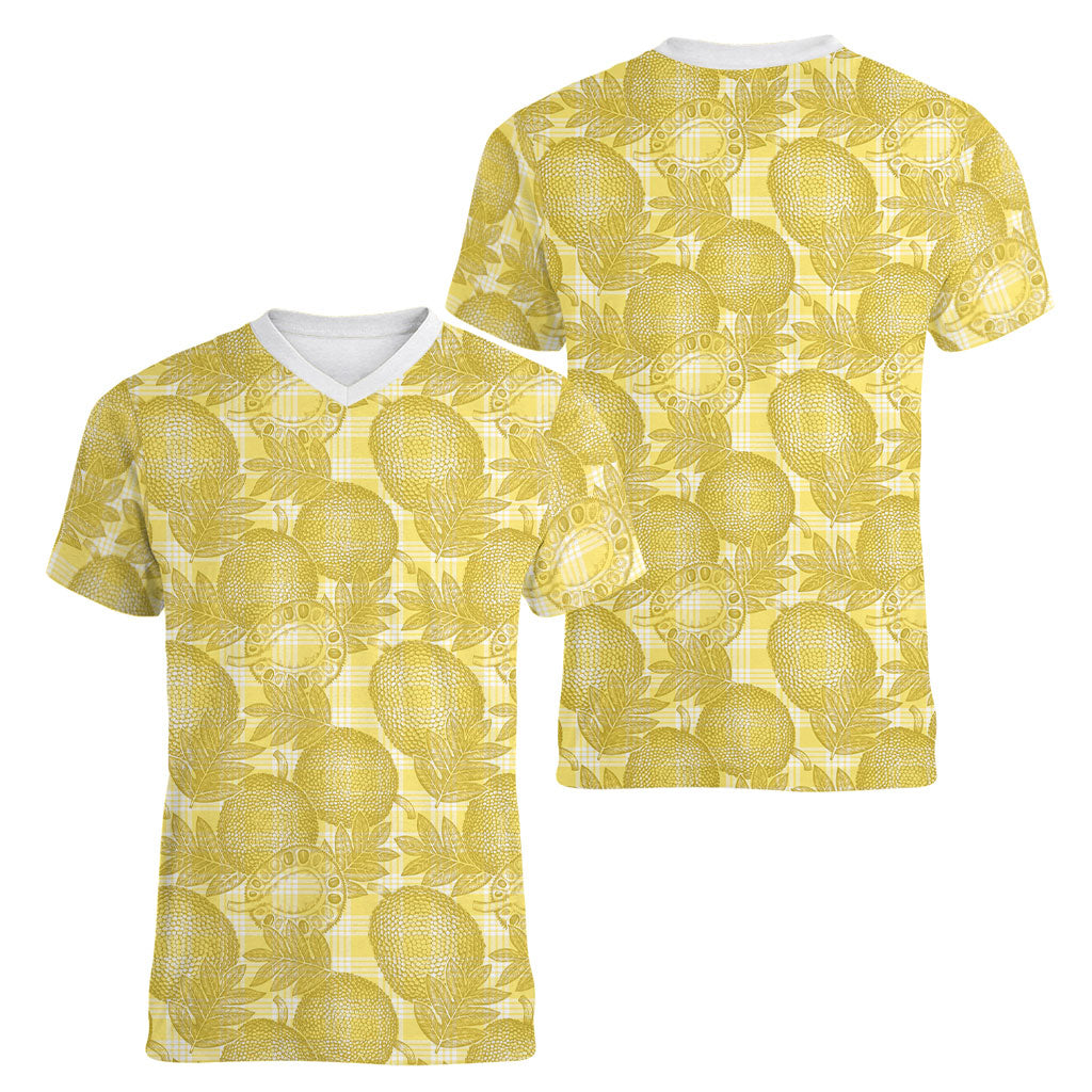 Melemele Hawaii Breadfruit Palaka Motifs Women V-Neck T-Shirt LT14 - Polynesian Pride