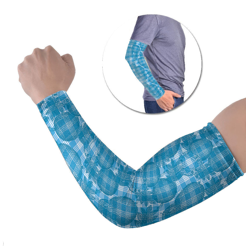Polu Hawaii Breadfruit Palaka Motifs Arm Sleeves LT14 Set of 2 Blue - Polynesian Pride