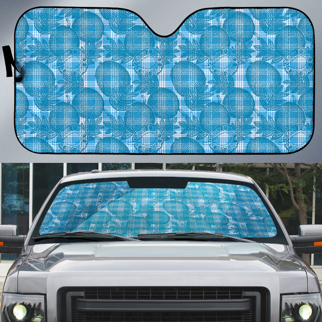 Polu Hawaii Breadfruit Palaka Motifs Auto Sun Shade LT14 Blue - Polynesian Pride