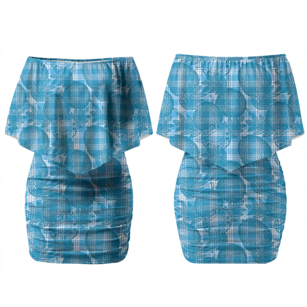 Polu Hawaii Breadfruit Palaka Motifs Couples Matching Off Shoulder Short Dress and Hawaiian Shirt LT14 - Polynesian Pride