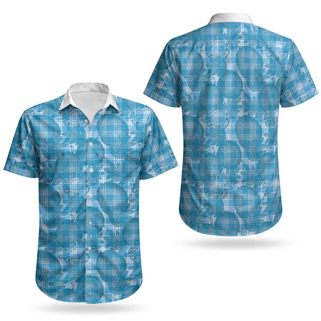 Polu Hawaii Breadfruit Palaka Motifs Couples Matching Off Shoulder Short Dress and Hawaiian Shirt LT14 - Polynesian Pride