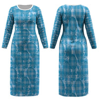 Polu Hawaii Breadfruit Palaka Motifs Family Matching Long Sleeve Bodycon Dress and Hawaiian Shirt LT14 Mom's Dress Blue - Polynesian Pride