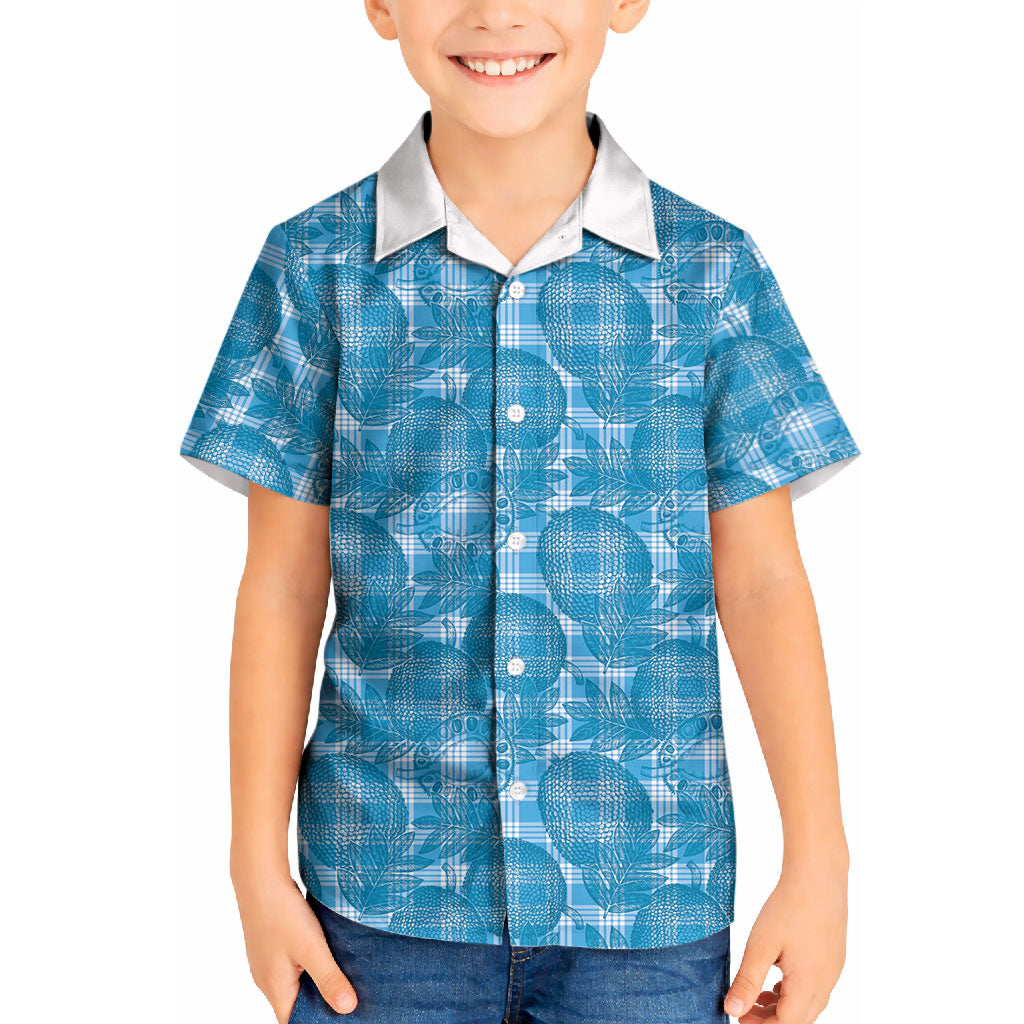 Polu Hawaii Breadfruit Palaka Motifs Kid Hawaiian Shirt LT14 Kid Blue - Polynesian Pride
