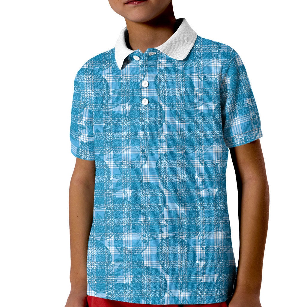 Polu Hawaii Breadfruit Palaka Motifs Kid Polo Shirt LT14 Kid Blue - Polynesian Pride