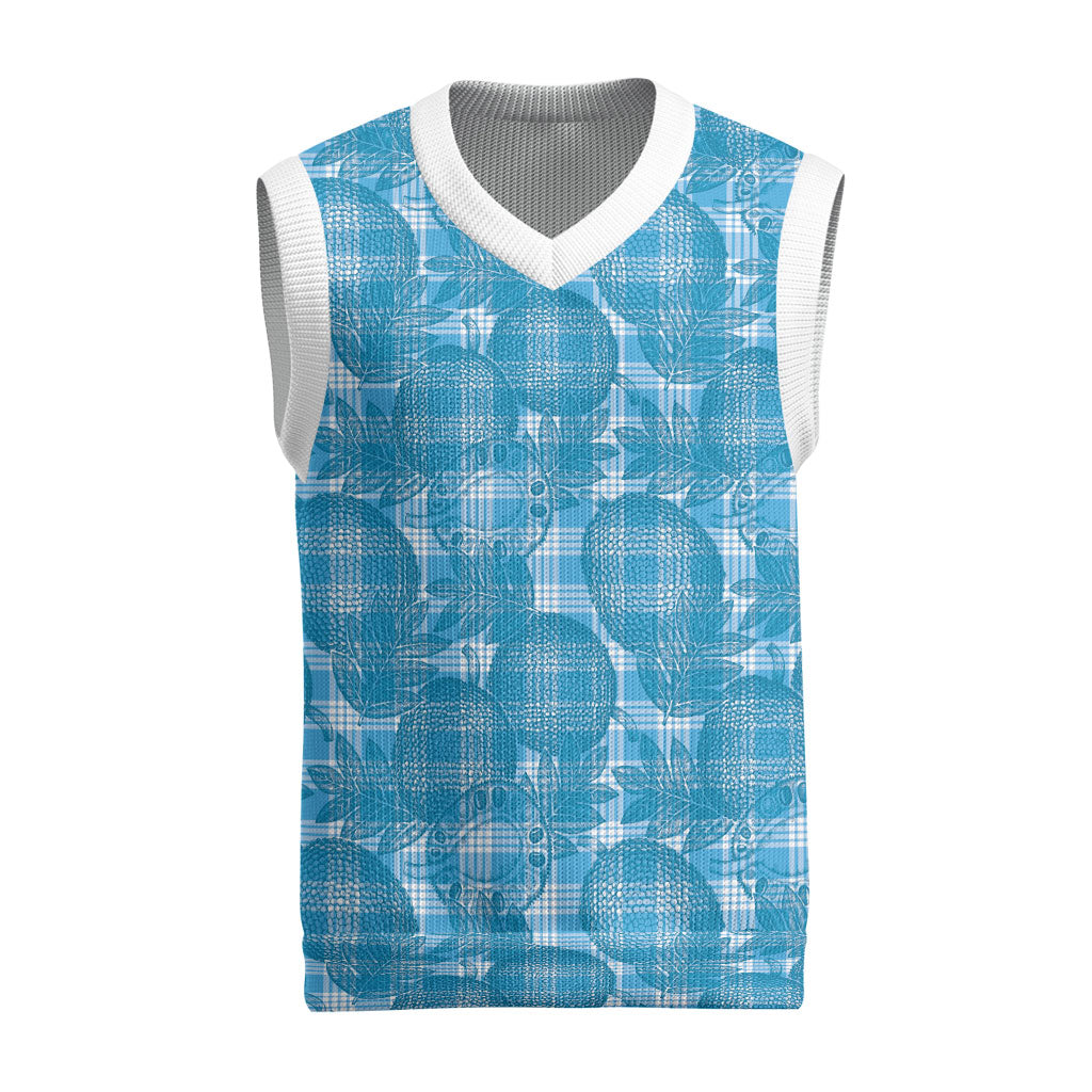 Polu Hawaii Breadfruit Palaka Motifs Christmas Knitted V-Neck Vest LT14 Blue - Polynesian Pride