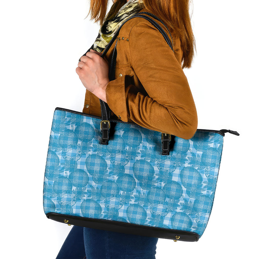 Polu Hawaii Breadfruit Palaka Motifs Leather Tote Bag LT14 Blue - Polynesian Pride