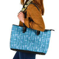 Polu Hawaii Breadfruit Palaka Motifs Leather Tote Bag LT14 Blue - Polynesian Pride