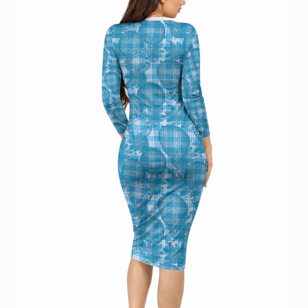 Polu Hawaii Breadfruit Palaka Motifs Long Sleeve Bodycon Dress LT14 - Polynesian Pride