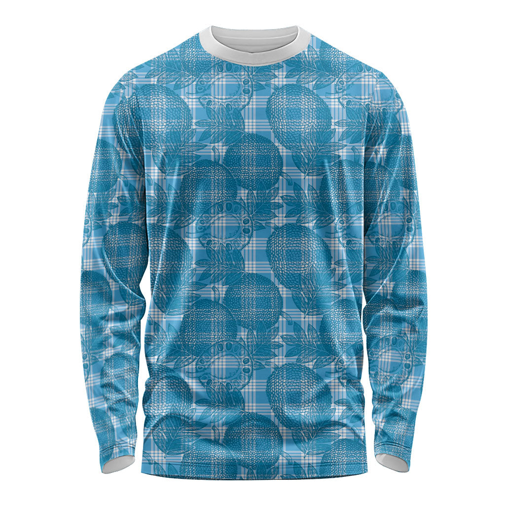 Polu Hawaii Breadfruit Palaka Motifs Long Sleeve Shirt LT14 Unisex Blue - Polynesian Pride