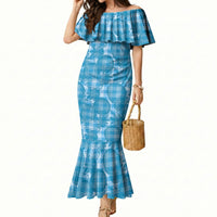 Polu Hawaii Breadfruit Palaka Motifs Mermaid Dress LT14 Women Blue - Polynesian Pride
