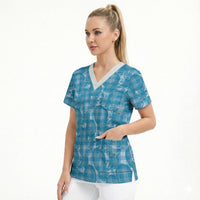 Polu Hawaii Breadfruit Palaka Motifs Scrub Top LT14 - Polynesian Pride